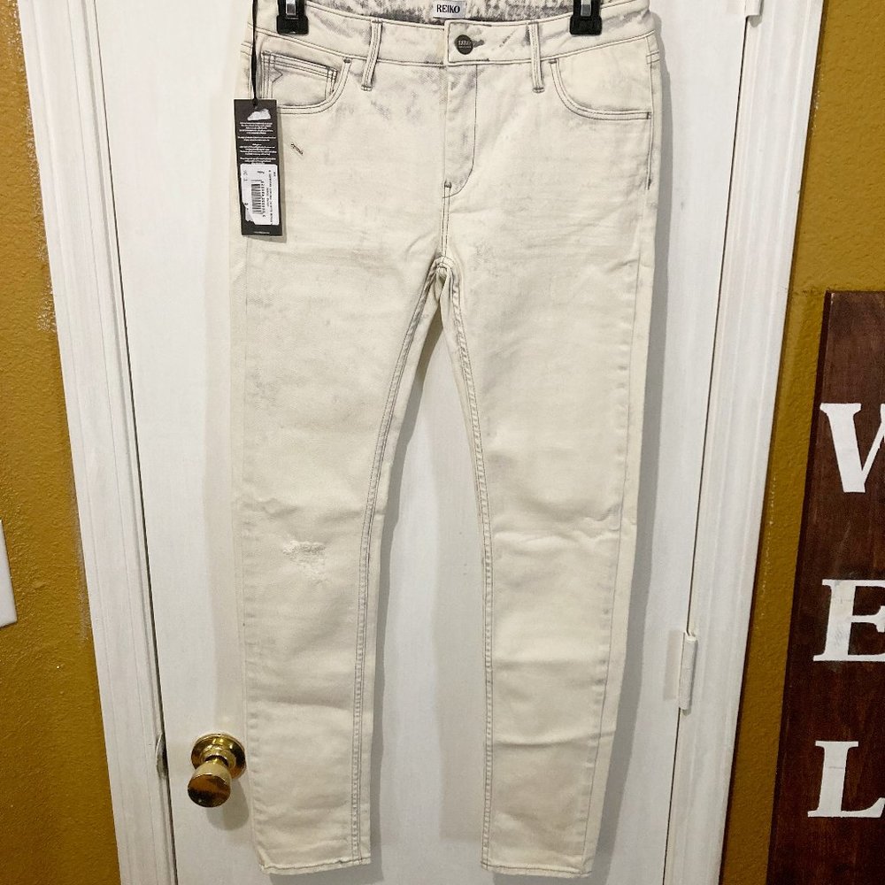 Reiko women's size 26 bleach white distressed LENNO stretch denim skinny jeans